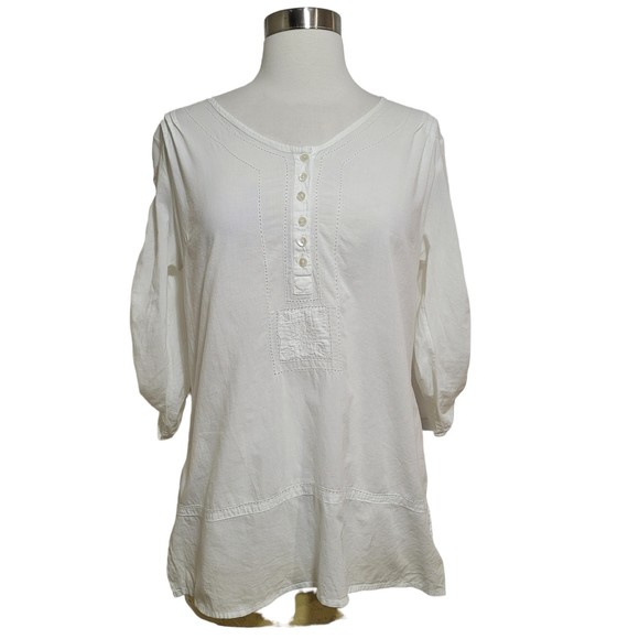 Antilia Femme White Cotton 3/4 Sleeve Embroidered Button Top Size Small - Picture 1 of 8